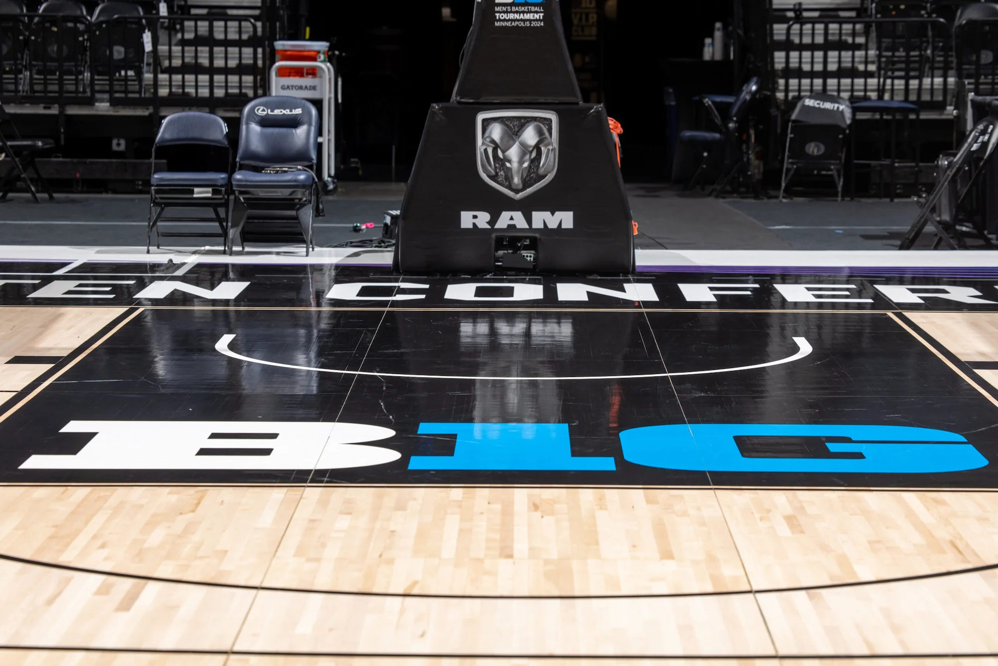 Big 10 logo on basketball court