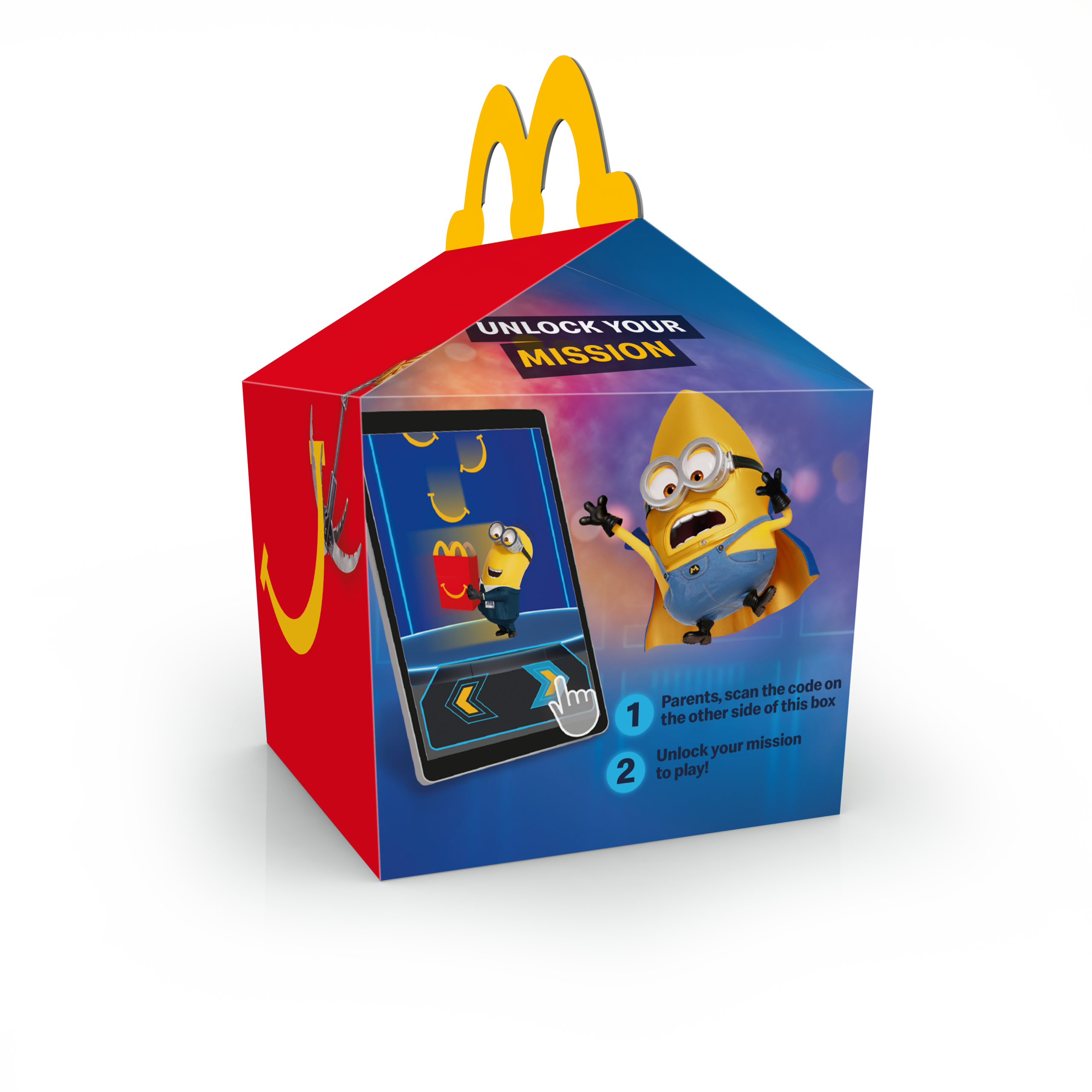 The minions Happy Meal box with a phone screen