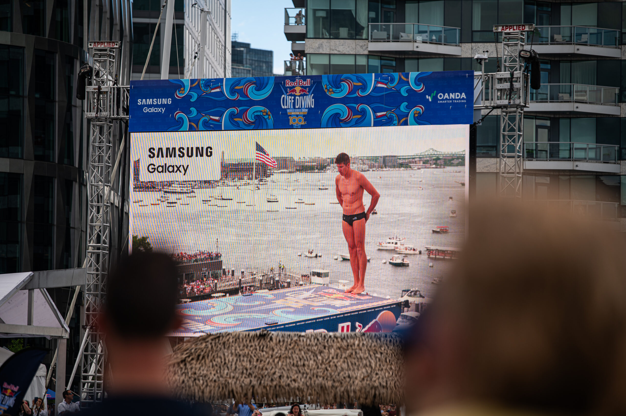 A view of a diver from the Samsung Galaxy digital jumbotron