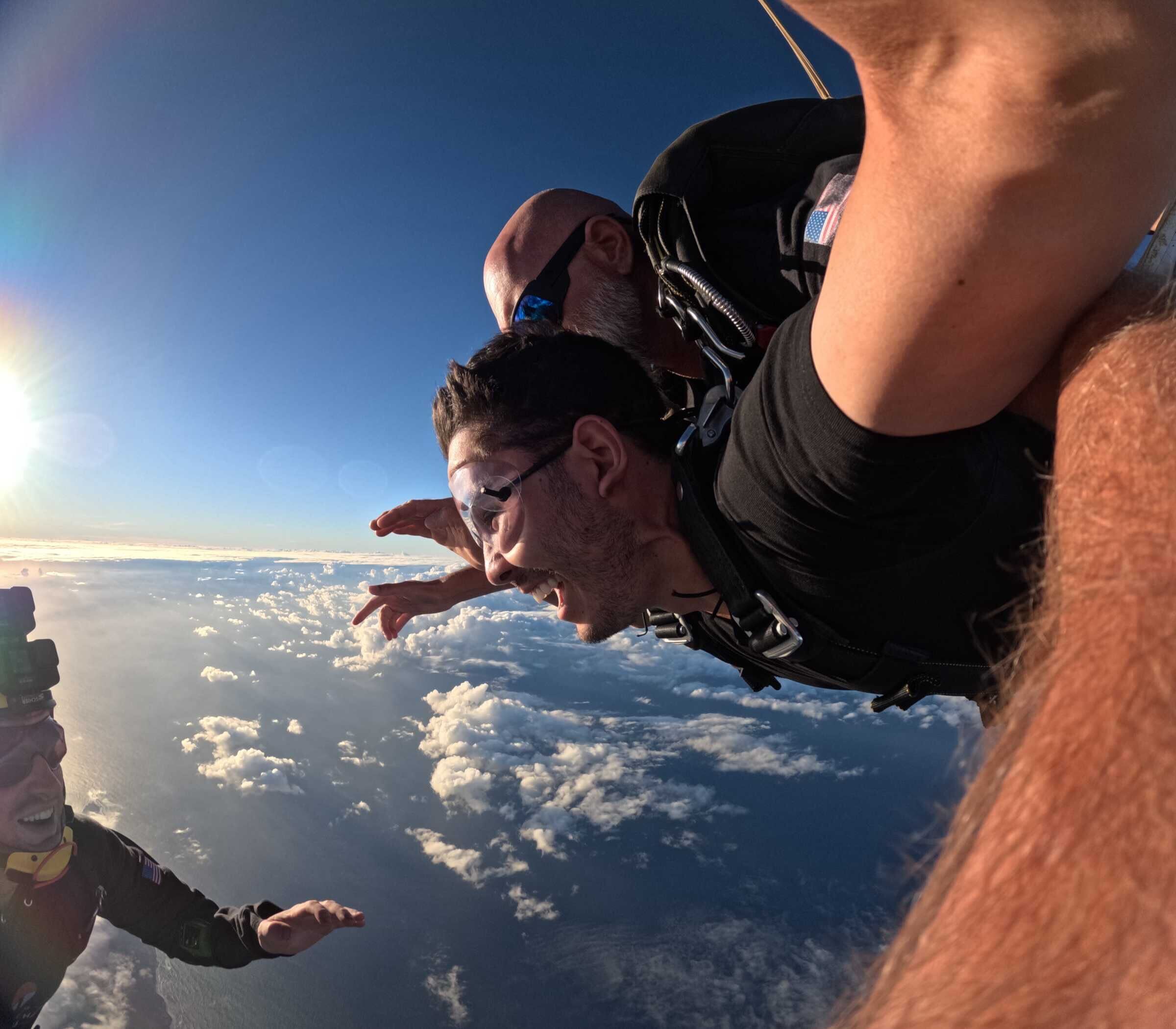 Two people skydiving