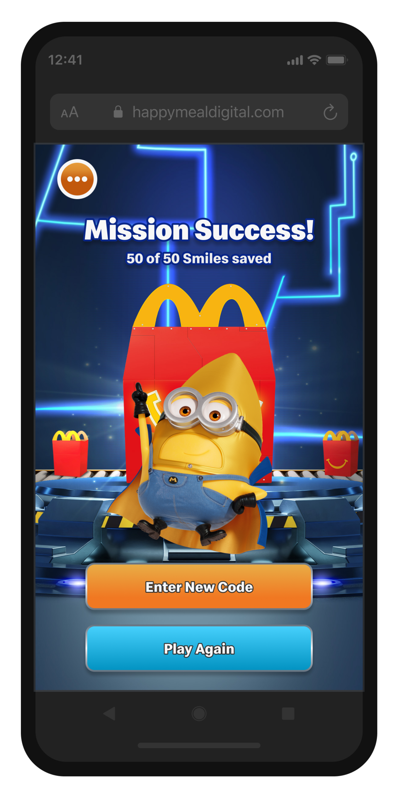 Un minion dans le jeu numérique avec le texte « Mission Success ! »