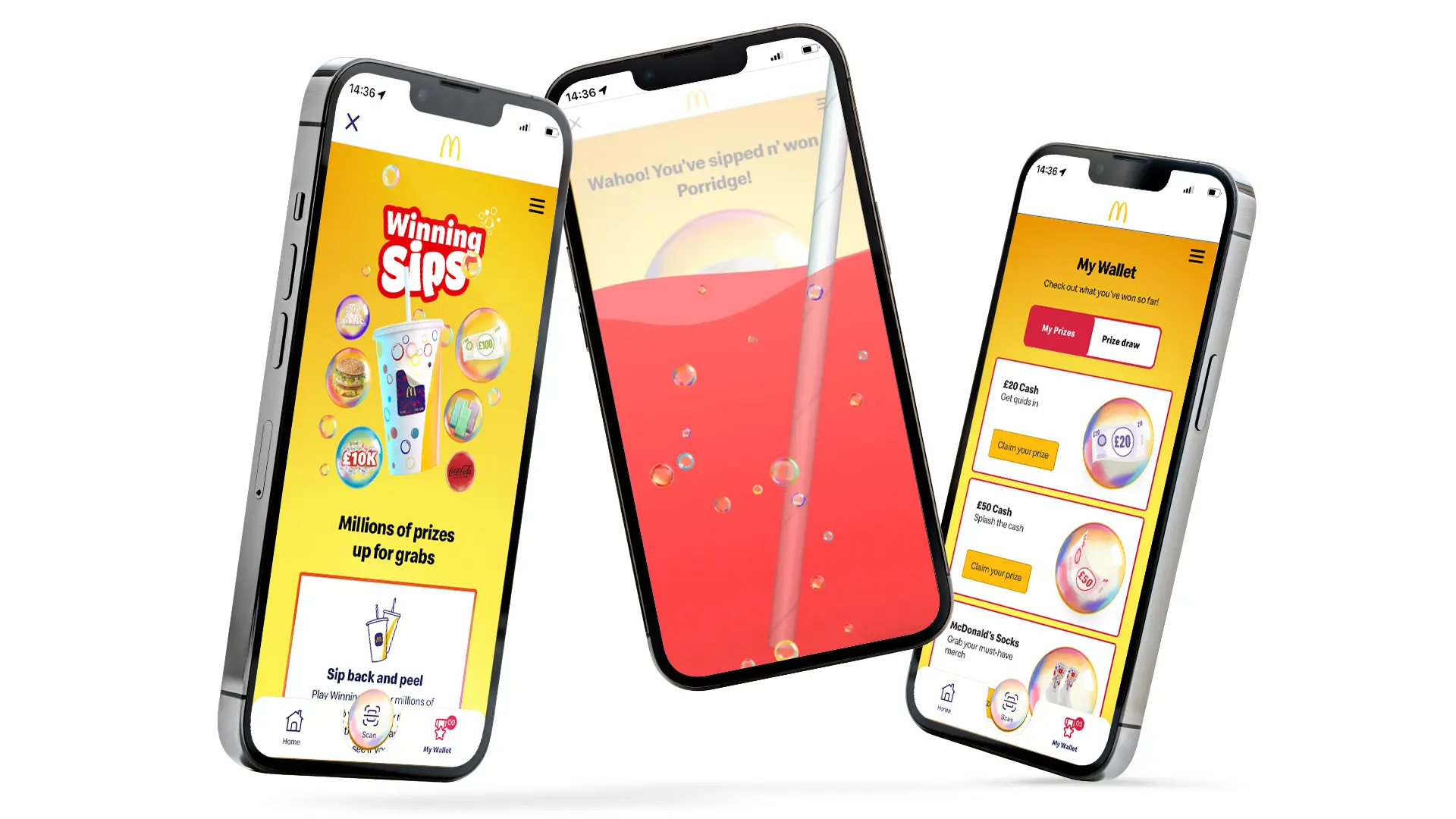 Smartphones showing the Winning Sips campaign